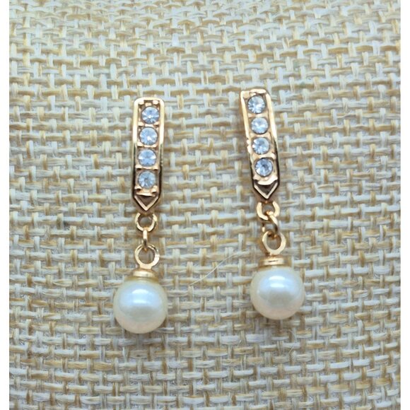 Lot of 2 Dainty Earrings MONET Cream Stud Flowers & Oman Drop Pearl & Rhinestone - Picture 4 of 10